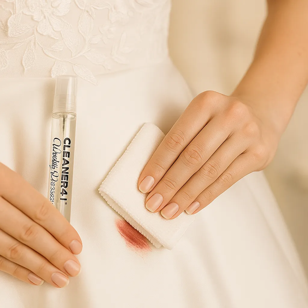 Reinigung der Brautkleids Rotweinfelck mit cleaner4 Wedding Dress