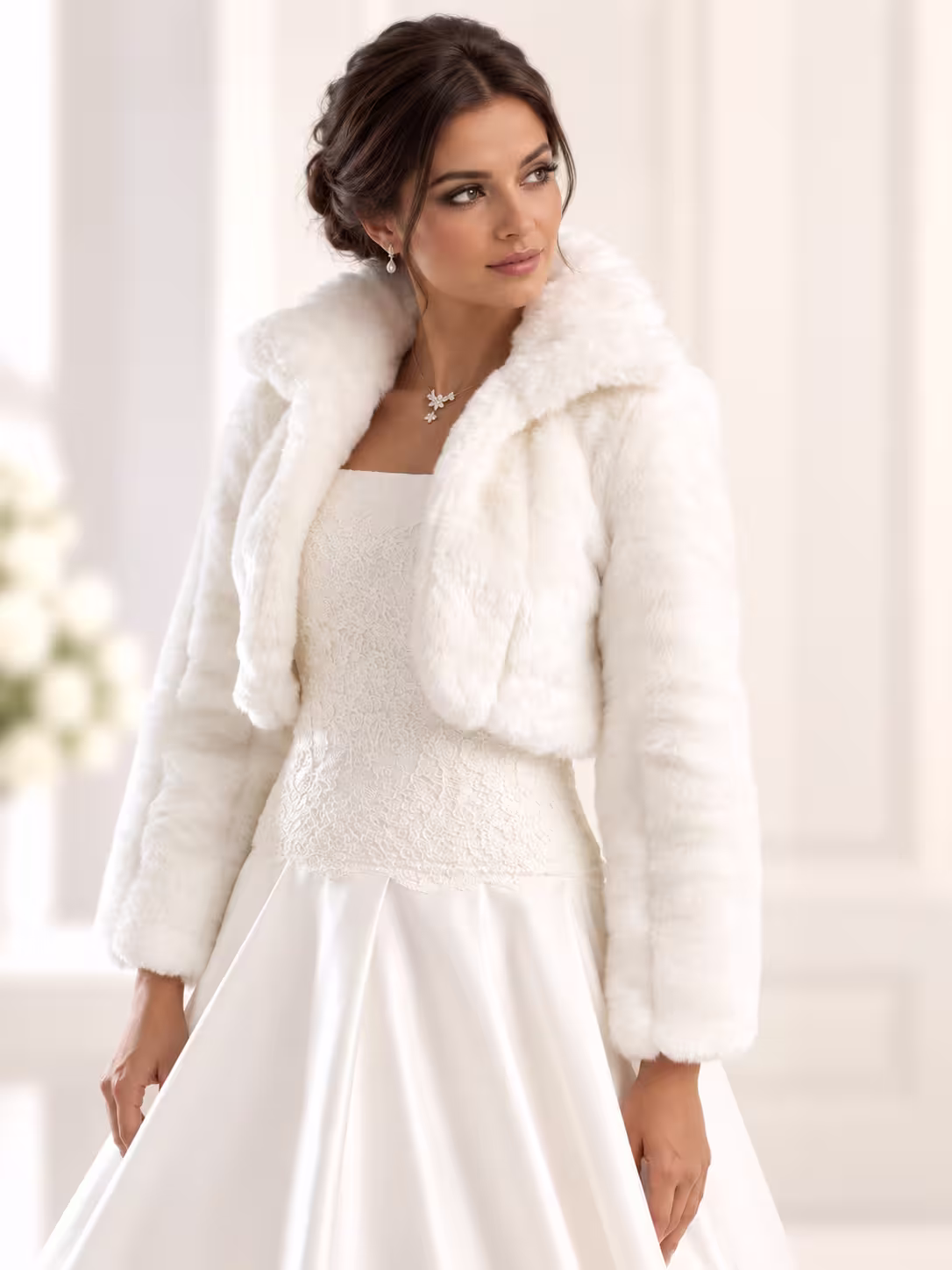 Hochzeit, weiße Jacke, Kunstpelz, Bräutesachen, Spitze