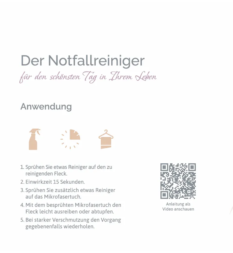 Brautkleid Notfallreiniger anwendungsbeschreibung