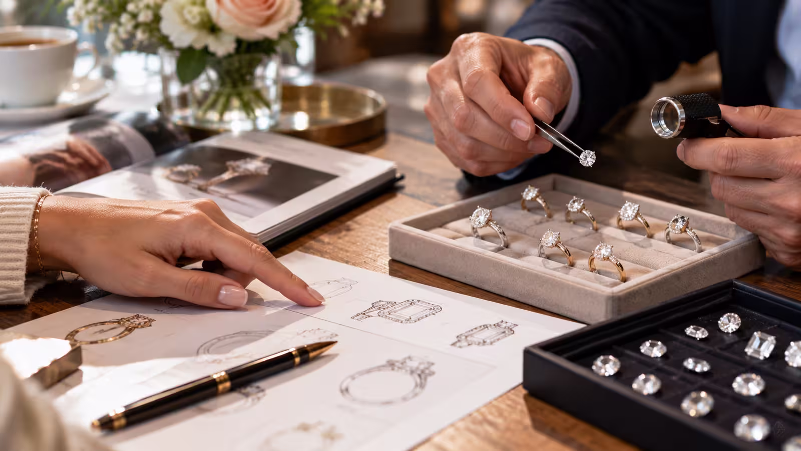 Verlobungsringe, Diamantringe, Ringset, Schmuckfach, Juwelier