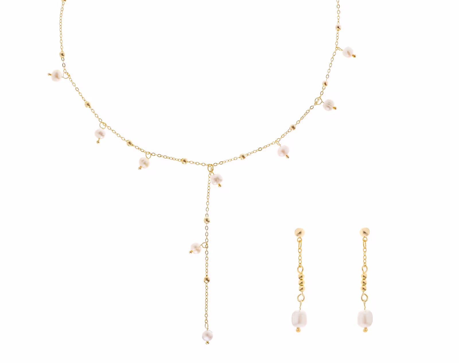 gold necklace, perle Akzente, zarte Kette, Hänger Ohrringe, Schmuckset