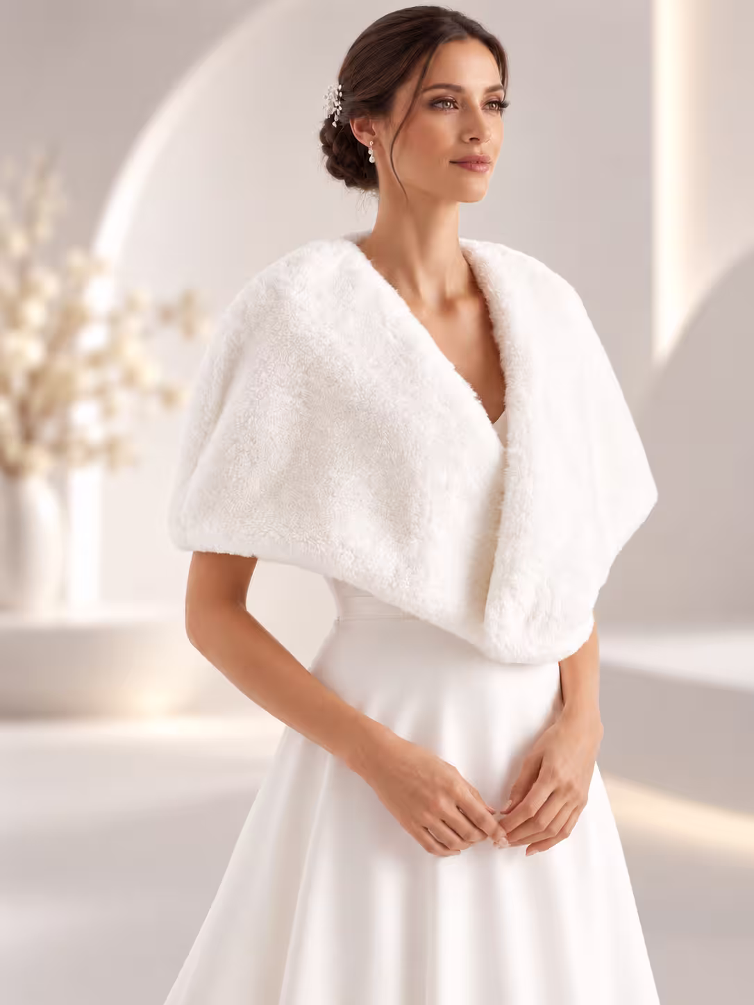 Hochzeitskleid, Wollstoff, Schulterumhang, SchulterSchal, Weiß