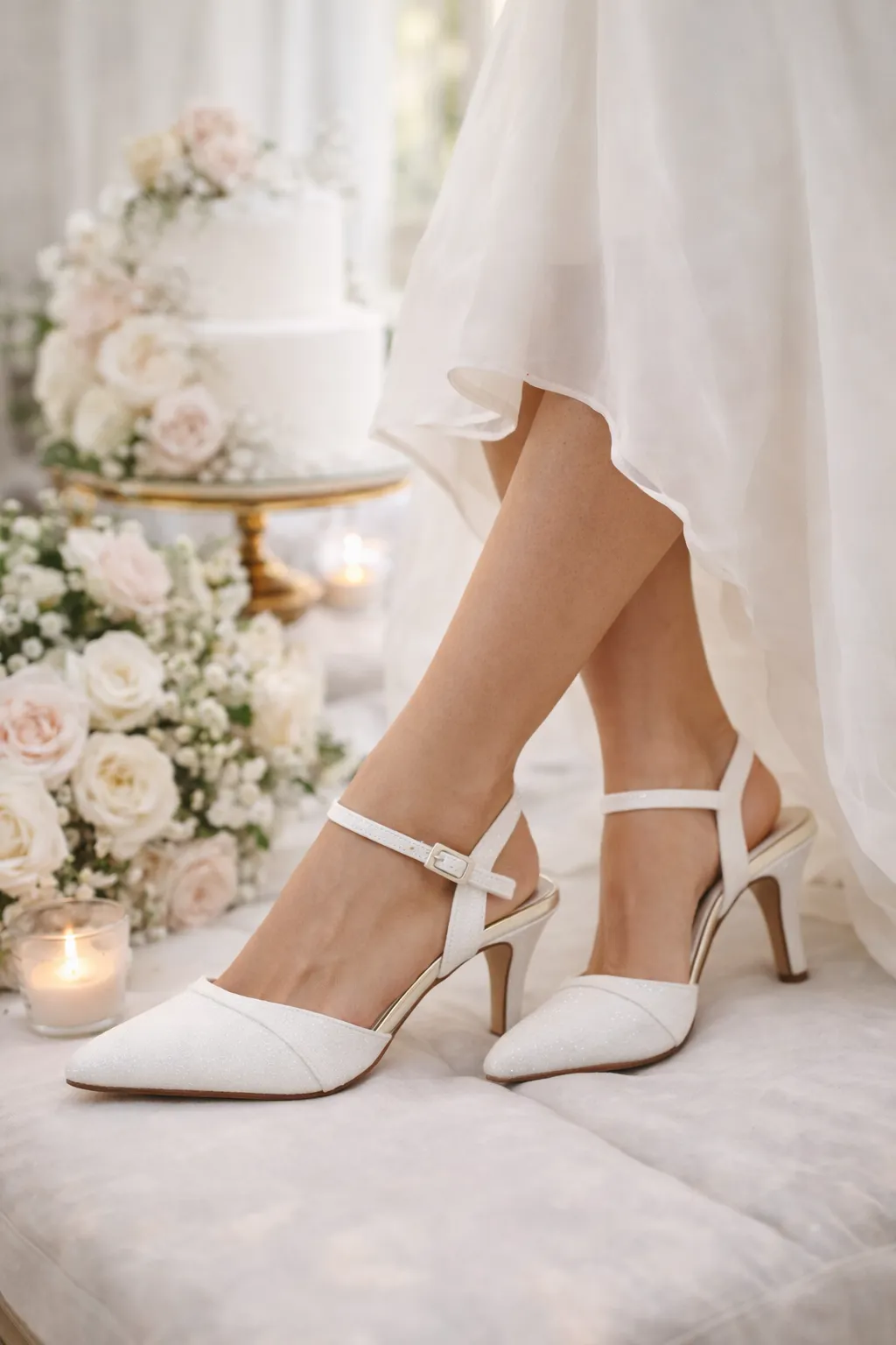 Brautschuhe, Highheels, Sandalen, Weiße Schuhe, Absatz 3-4 cm