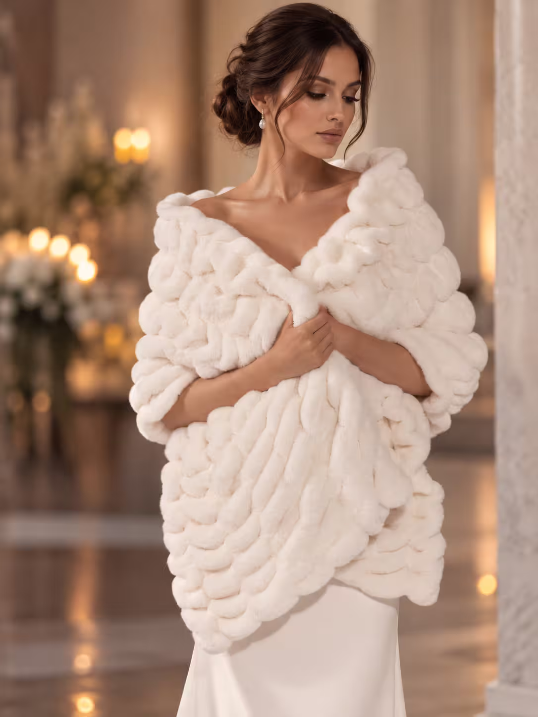 Mantel, Pelzmantel, Weiß, Großes Muster, Abendkleid