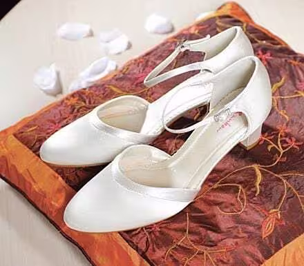 Hochzeitsschuhe, Brautschuhe, Satin, Weiß, Riemchen-Schuhe