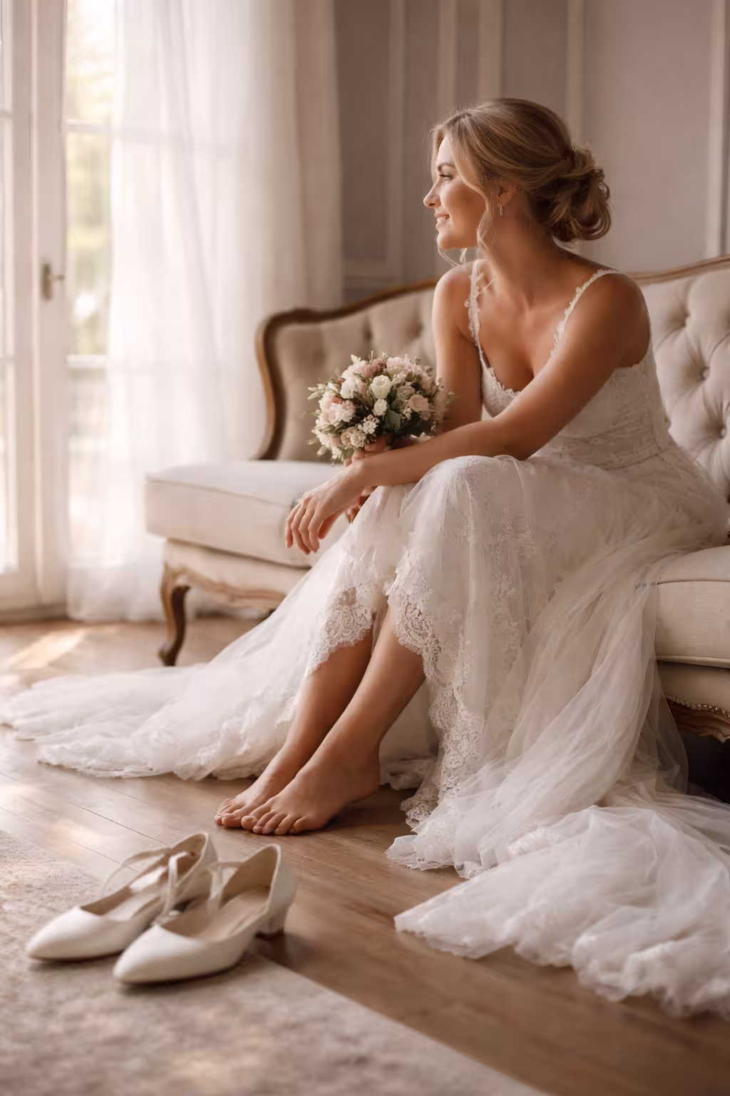 Kleid, Formelle Kleidung, Hochzeitskleid, Sitzend