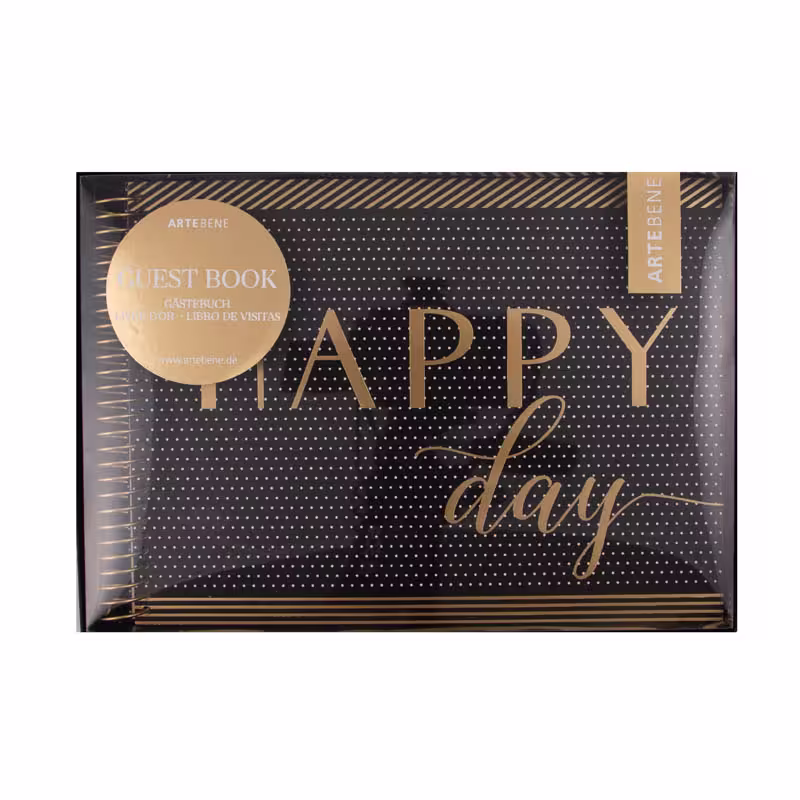 Gästebuch "Happy Day" Schwarz / Gold